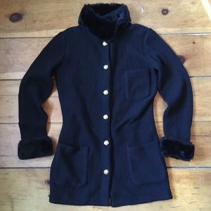 Fur Trimmed Designer Vintage 100% Wool Sweater